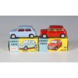 A Corgi Toys No. 225 Austin Se7en, finished in red with yellow interior, and a No. 226 Morris Mini-