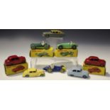 A small collection of Dinky Toys cars, including three No. 40J Austin Somersets, a Riley, a Hudson