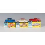 Three Corgi Toys cars, comprising a No. 228 Volvo P.1800, finished in red, a No. 234 Ford Consol