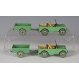 A Dinky Toys No. 27D set of four Land-Rover cars, finished in green, and a No. 27M set of four