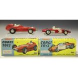 Five Corgi Toys racing cars, comprising a No. 150s Vanwall Formula I Grand Prix, a No. 151 Lotus