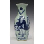 A Chinese blue and white celadon ground porcelain vase, mid to late 19th century, of high shouldered