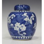 A Chinese blue and white porcelain ginger jar and cover, mark of Kangxi but late 19th century,