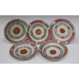 A near set of five Chinese Thai market pre-Bencharong famille rose export porcelain side plates,