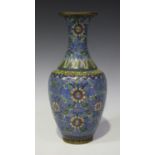 A Chinese cloisonné vase, early 19th century, the ovoid body and flared neck decorated with