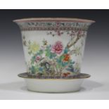 A Chinese famille rose export porcelain planter and stand, mark of Qianlong but 20th century, the