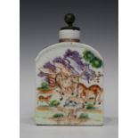 A Chinese famille rose export porcelain tea caddy, Qianlong period, of rectangular shape with
