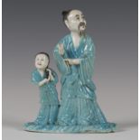 A Chinese export porcelain figure group of a teacher and pupil, Qianlong period, both