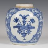 A Chinese blue and white porcelain ginger jar, Kangxi period, of stout ovoid form, the body