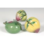 A group of three Chinese export pottery models of fruit, late Qing dynasty, naturalistically