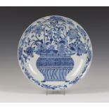 A Chinese blue and white porcelain circular dish, Kangxi period, the interior painted with a