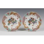 A pair of Chinese famille rose export porcelain soup plates, Yongzheng period, each centre painted