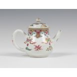 A Chinese famille rose export porcelain teapot and cover, Yongzheng period, the low bellied body