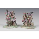 A pair of rare Chinese famille rose enamelled export porcelain bird groups, Qianlong period, each