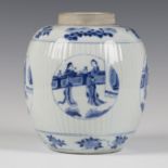 A Chinese blue and white porcelain ginger jar, mark of Chenghua but Kangxi period, the rib moulded