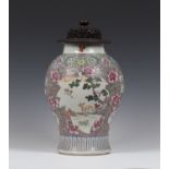 A Chinese famille rose export porcelain jar, Qianlong period, the baluster body painted with