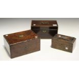 A George III mahogany tea caddy, width 28.5cm, together with a Victorian amboyna work box, width