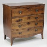 A George III mahogany secrétaire chest of four long drawers, on outswept bracket feet, height 102cm,