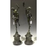 After Giambologna and Fulconis - a pair of late 19th century French patinated cast bronze figures of