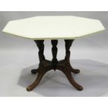 A late Victorian walnut octagonal centre table by James Shoolbred & Co, the cream painted top raised