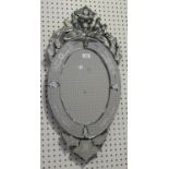 A modern Venetian style oval sectional wall mirror with etched decoration, 77cm x 38cm.Buyer’s