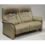 A modern grey leather reclining two-seat settee by Himolla, Germany, height 106cm, width 171cm.