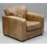 A modern brown leather club armchair by Delcor, height 90cm, width 100cm, depth 91cm.Buyer’s Premium