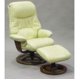 A modern cream leather 'Stressless' reclining armchair and stool, height 107cm.Buyer’s Premium 29.4%