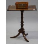 A 19th century mahogany tip-top rectangular wine table, on a turned column and tripod cabriole legs,