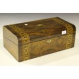 A Victorian walnut writing slope with Tunbridge ware style inlaid bands, width 45cm.Buyer’s