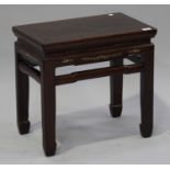 A late 20th century Chinese hardwood occasional table with bone inlaid decoration, the rectangular