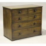 A Victorian mahogany chest of two short and three long drawers, on block feet, height 92cm, width