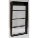 A 20th century hardwood open bookcase with four shelves, height 181cm, width 100cm, depth 19cm.