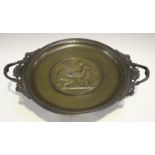 A late 19th century French brown patinated cast bronze tazza, after a model by Ferdinand