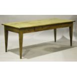 A 19th century French cherry farmhouse table, fitted with a single drawer, on square tapering