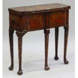 An 18th century and later Dutch marquetry fold-over card table, fitted with two end drawers, on