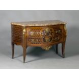 A mid-18th century Rococo kingwood and parquetry veneered bombé commode, the serpentine moulded