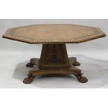A Regency style reproduction oak and ebony inlaid centre table, in the style of George Bullock,