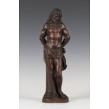 A 19th century Continental carved walnut figure of Christ at the Column, finely modelled depicting
