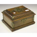 A late 19th century walnut and brass mounted workbox, the interior fitted with a removable tray,