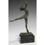 Serge Yourievitch - 'La Danseuse Nattova', a green/black patinated cast bronze figure of a nude