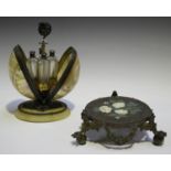 A mid-19th century mother-of-pearl and gilt metal mounted novelty scent bottle holder, the hinged