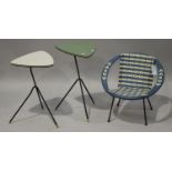 A mid-20th century blue and white woven plastic child's chair, on metal rod legs, height 45cm, width