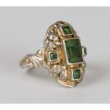 A silver gilt and foil backed green beryl cluster ring, mounted with the principal rectangular cut