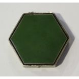 An early 20th century French silver and enamel hexagonal compact, the top, bottom and sides with