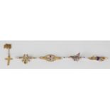 A late Victorian gold, silver, rose cut diamond, seed pearl and gem set bar brooch, designed as a