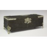 A 20th century silver mounted shagreen rectangular box, the hinged lid with pierced foliate corner