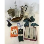 A box of mixed items to include Poole pottery Dolphin and Seal.