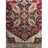 A new Heriz rug with red background.