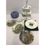 A collection of china to include a bone china cake stand.